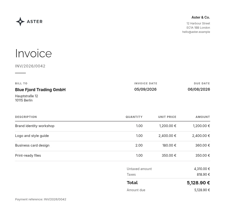 An invoice in the Light style, filled with sample data